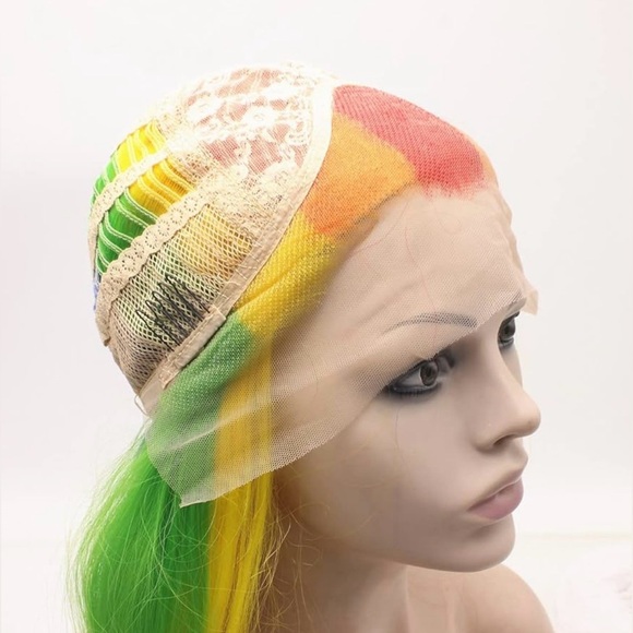 Brand new rainbow synthetic wig. About 13 x 2.5 inch parting space. ~ 24-26 in - Picture 8 of 13